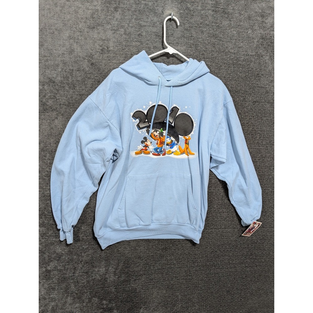 Disney Parks 2010 Mickey Mouse Goofy Donald Pluto Light Blue Hoodie Mens Medium